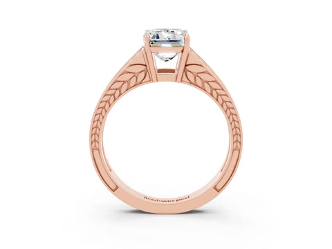 Rose gold Emerald Cut Moissanite Split Shank Ring with Pavé Band and Four-Prong Setting_3