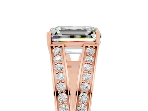 Rose gold Emerald Cut Moissanite Split Shank Ring with Pavé Band and Four-Prong Setting_5