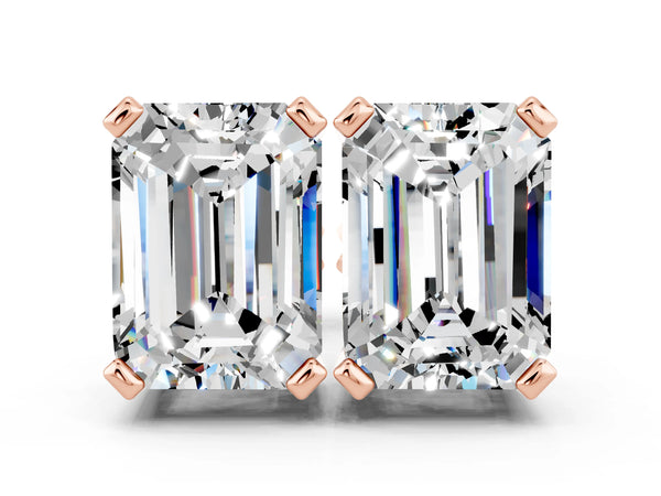 Rose gold Emerald Cut Moissanite Stud Earrings