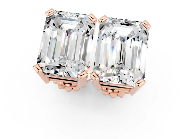 Rose gold Emerald Cut Moissanite Stud Earrings