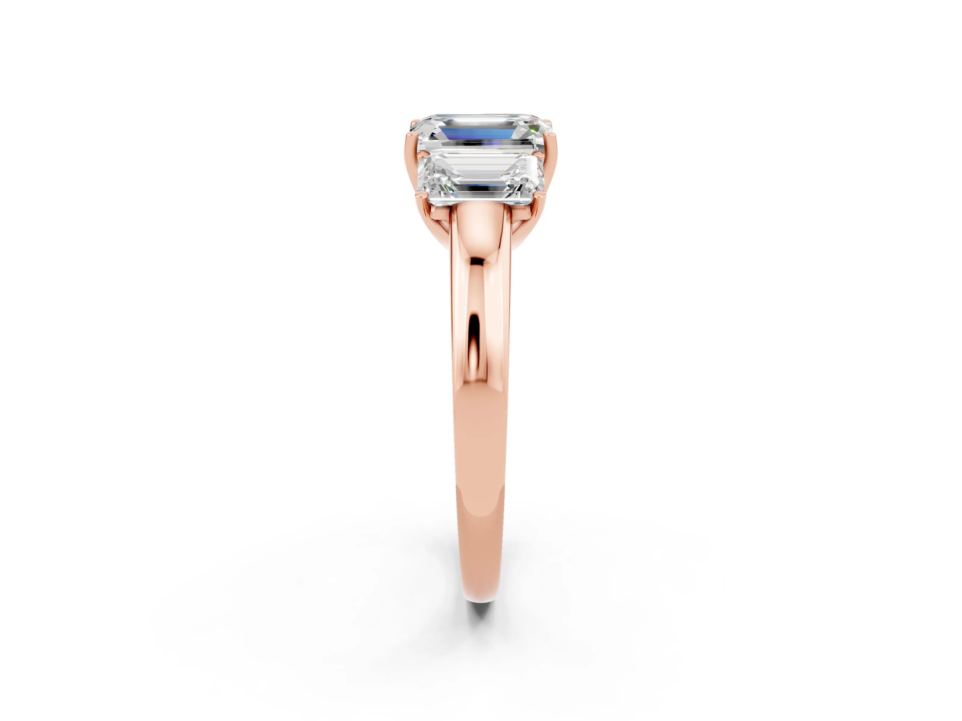Rose gold Emerald Cut Moissanite Three-Stone Ring with Four-Prong Setting and Classic Band_2