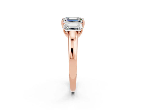 Rose gold Emerald Cut Moissanite Three-Stone Ring with Four-Prong Setting and Classic Band_2