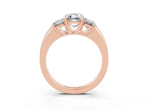 Rose gold Emerald Cut Moissanite Three-Stone Ring with Four-Prong Setting and Classic Band_3