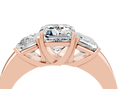 Rose gold Emerald Cut Moissanite Three-Stone Ring with Four-Prong Setting and Classic Band_4
