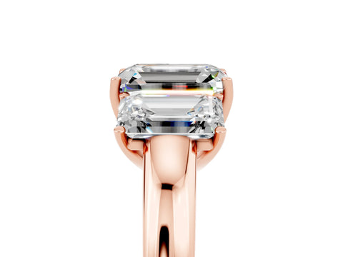 Rose gold Emerald Cut Moissanite Three-Stone Ring with Four-Prong Setting and Classic Band_5