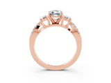 Rose gold Emerald Cut Moissanite Three-Stone Ring with Pavé Split Shank and Four-Prong Setting_3