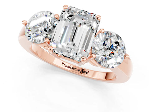Rose gold Emerald Cut Moissanite Three-Stone Ring with Prong Setting and Classic Band_1