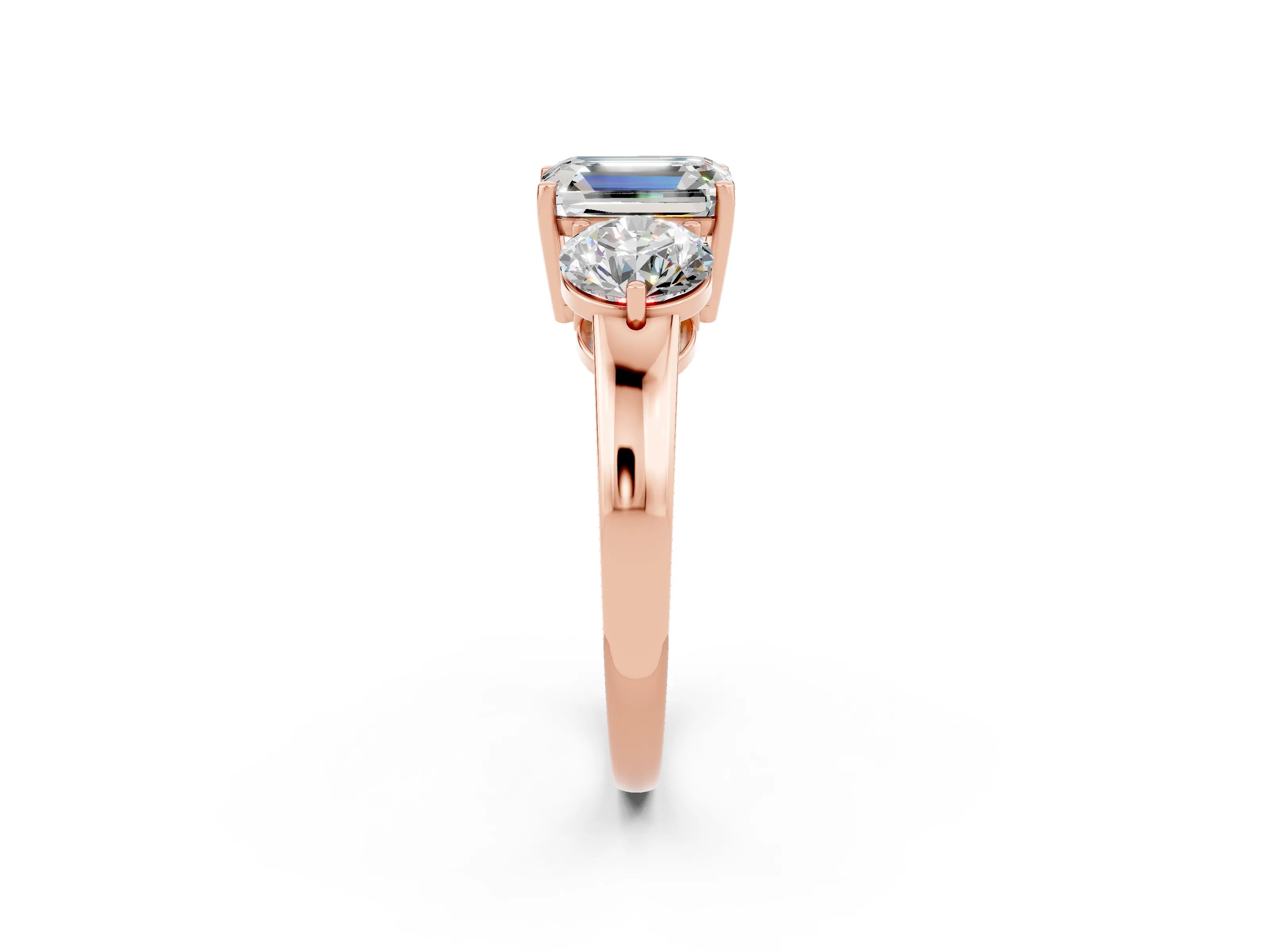 Rose gold Emerald Cut Moissanite Three-Stone Ring with Prong Setting and Classic Band_2