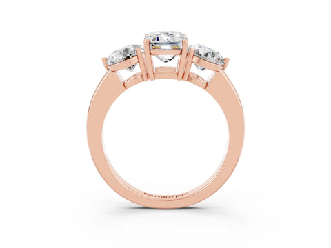 Rose gold Emerald Cut Moissanite Three-Stone Ring with Prong Setting and Classic Band_3