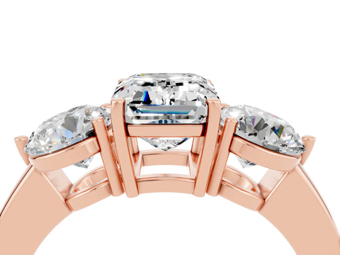 Rose gold Emerald Cut Moissanite Three-Stone Ring with Prong Setting and Classic Band_4