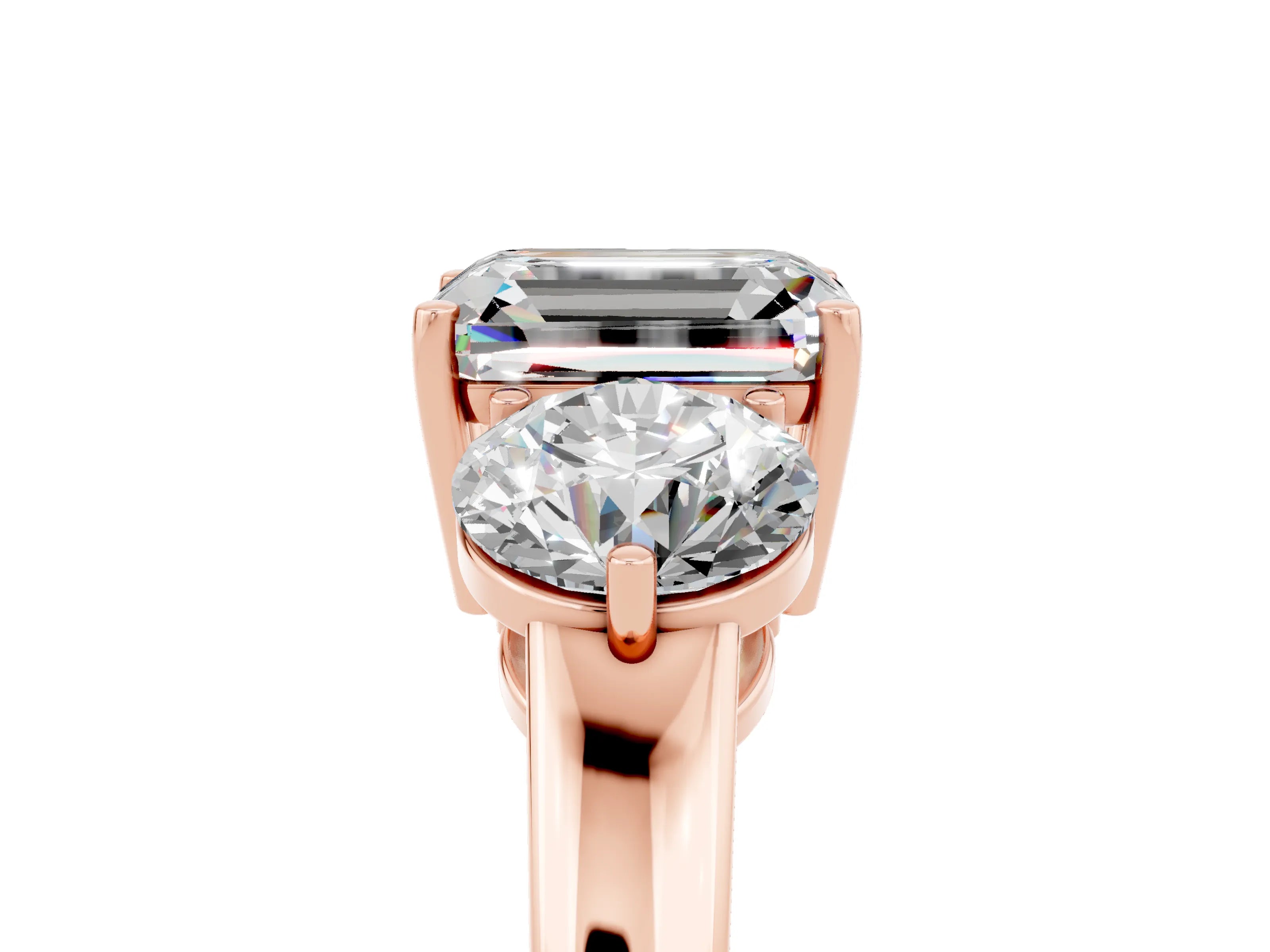 Rose gold Emerald Cut Moissanite Three-Stone Ring with Prong Setting and Classic Band_5