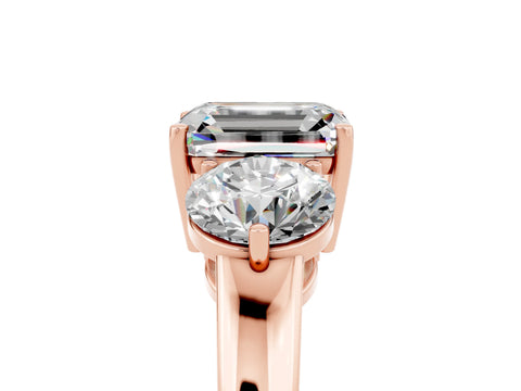 Rose gold Emerald Cut Moissanite Three-Stone Ring with Prong Setting and Classic Band_5