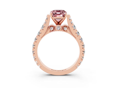 Rose gold Emerald Cut Morganite Classic Solitaire Ring with Pavé Band and Four-Prong Setting_3