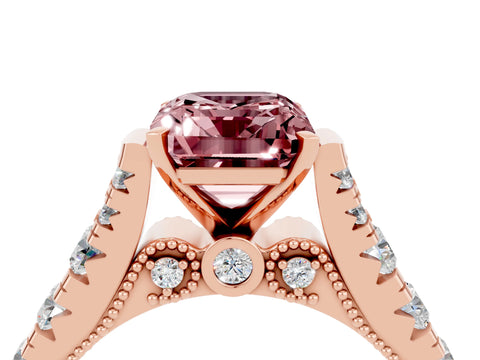 Rose gold Emerald Cut Morganite Classic Solitaire Ring with Pavé Band and Four-Prong Setting_4