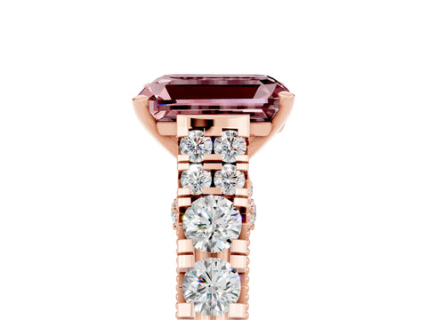 Rose gold Emerald Cut Morganite Classic Solitaire Ring with Pavé Band and Four-Prong Setting_5