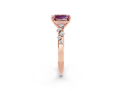 Rose gold Emerald Cut Morganite Cluster Side Stone Solitaire Ring with Prong Setting_26