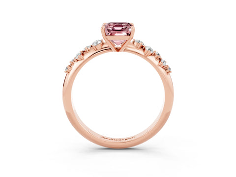 Rose gold Emerald Cut Morganite Cluster Side Stone Solitaire Ring with Prong Setting_27
