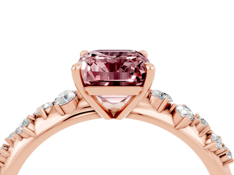 Rose gold Emerald Cut Morganite Cluster Side Stone Solitaire Ring with Prong Setting_28