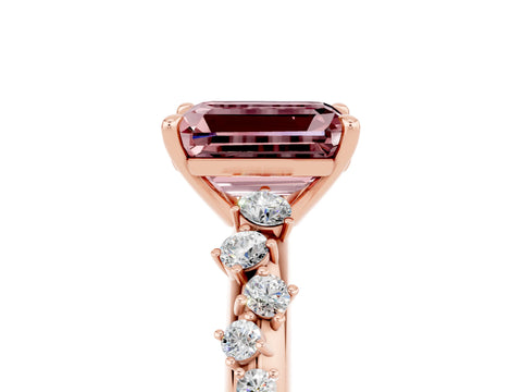 Rose gold Emerald Cut Morganite Cluster Side Stone Solitaire Ring with Prong Setting_29