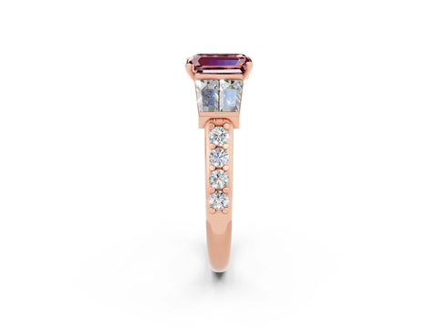 Rose gold Emerald Cut Morganite Engagement Ring with Baguette Side Stones and Channel Set Band_2