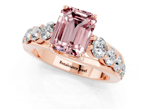Rose gold Emerald Cut Morganite Engagement Ring with Pavé Band and Four-Prong Setting_1