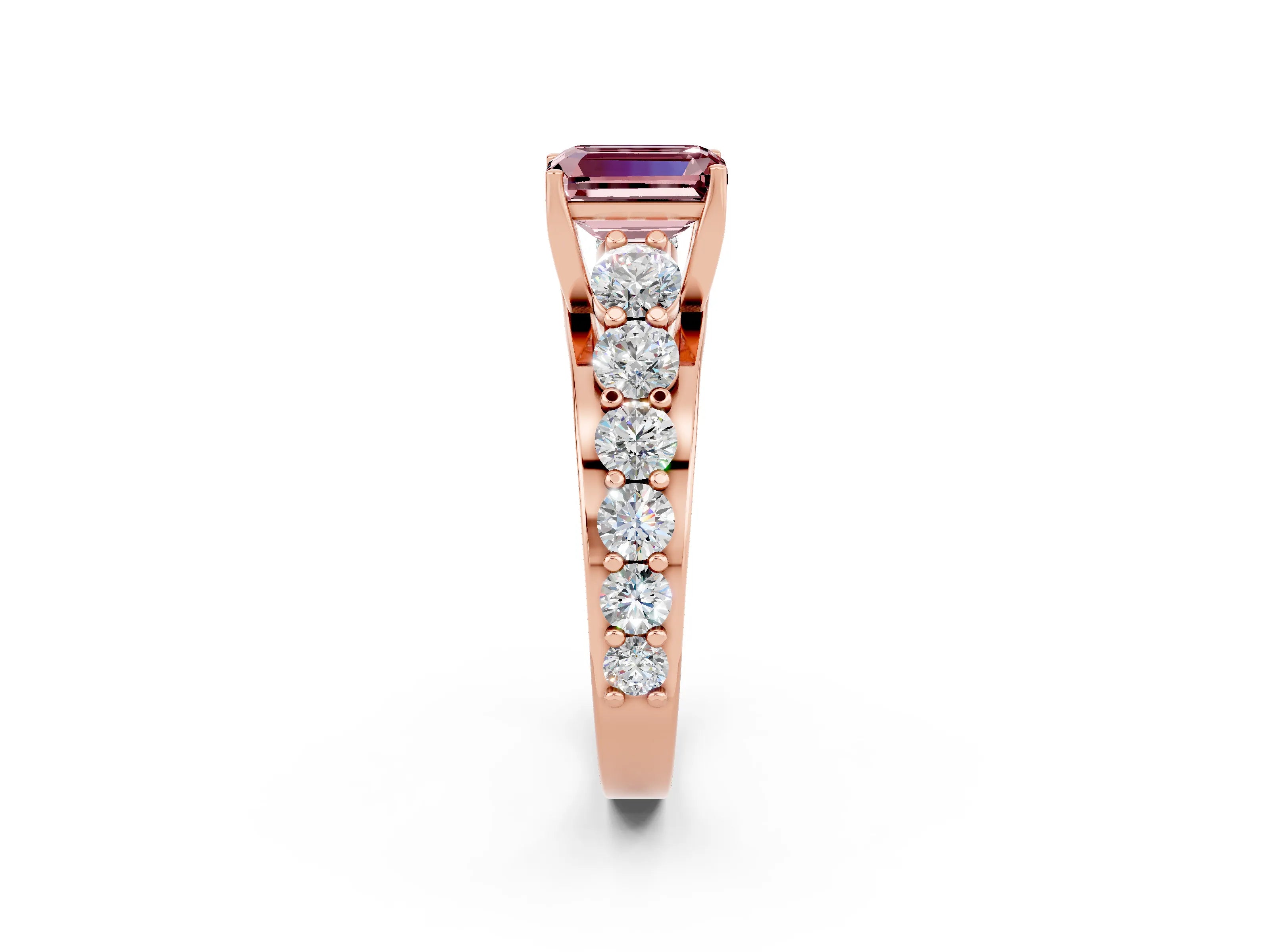 Rose gold Emerald Cut Morganite Engagement Ring with Pavé Band and Four-Prong Setting_2