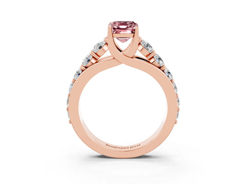 Rose gold Emerald Cut Morganite Engagement Ring with Pavé Band and Four-Prong Setting_3