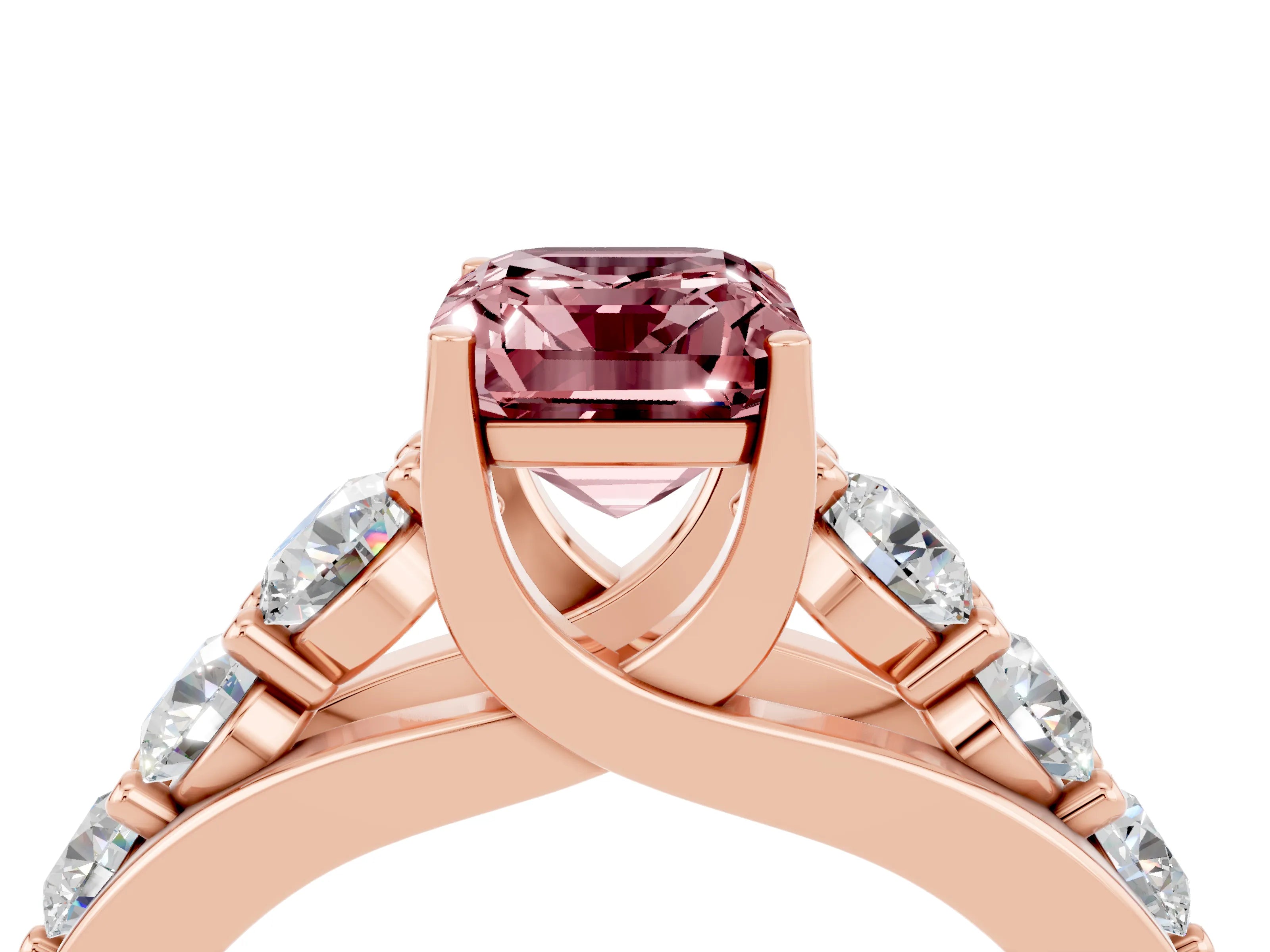 Rose gold Emerald Cut Morganite Engagement Ring with Pavé Band and Four-Prong Setting_4