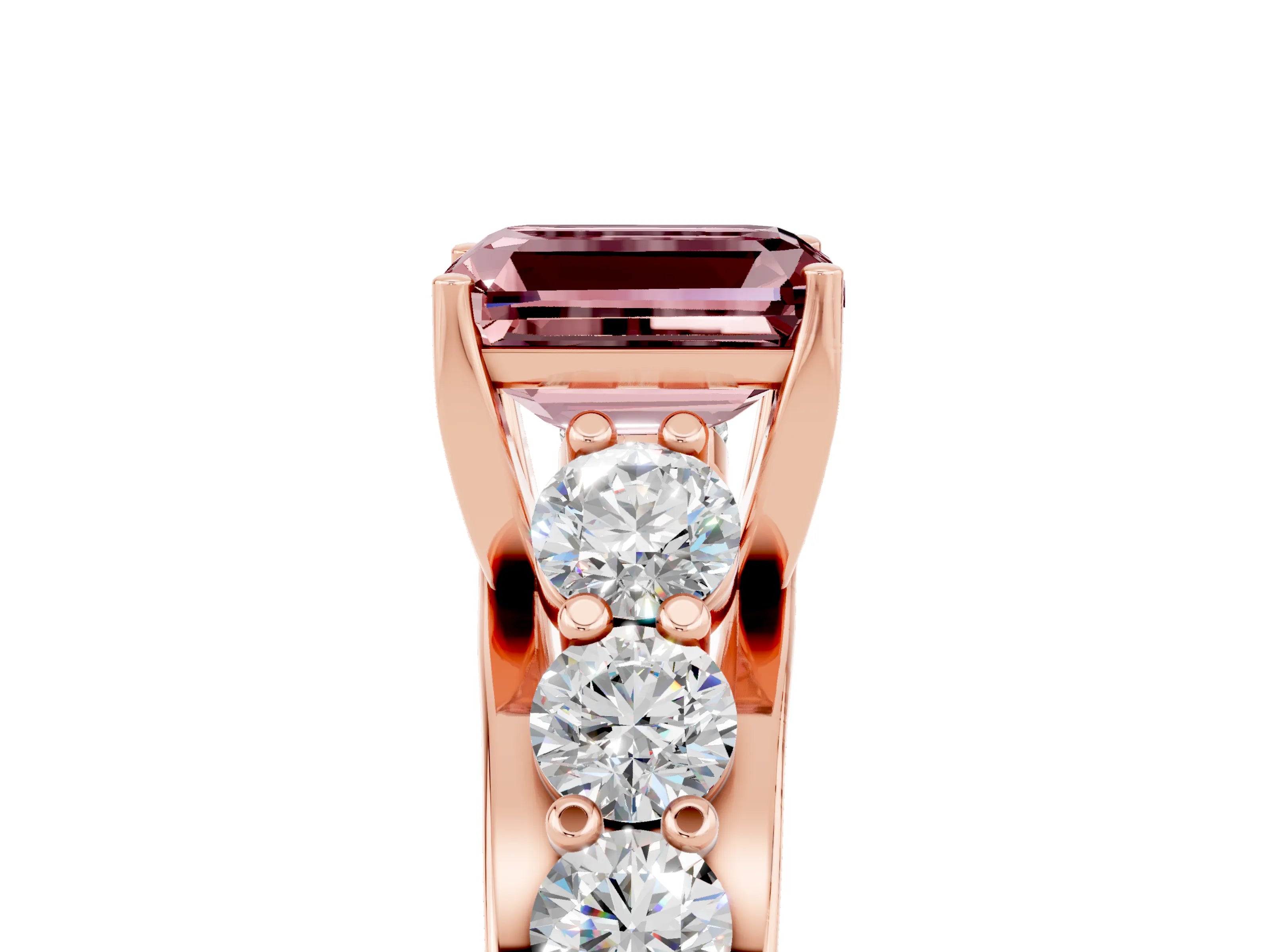Rose gold Emerald Cut Morganite Engagement Ring with Pavé Band and Four-Prong Setting_5