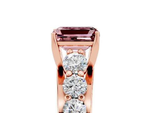 Rose gold Emerald Cut Morganite Engagement Ring with Pavé Band and Four-Prong Setting_5