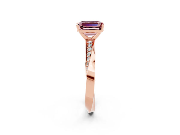 Rose gold Emerald Cut Morganite Engagement Ring with Side Stone Accents and Four-Prong Setting