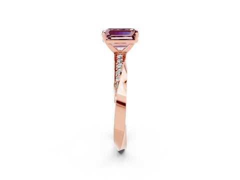 Rose gold Emerald Cut Morganite Engagement Ring with Side Stone Accents and Four-Prong Setting_29