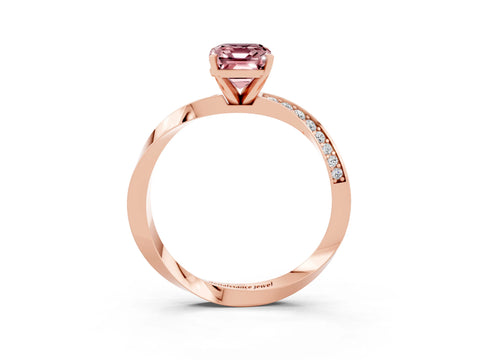 Rose gold Emerald Cut Morganite Engagement Ring with Side Stone Accents and Four-Prong Setting_30