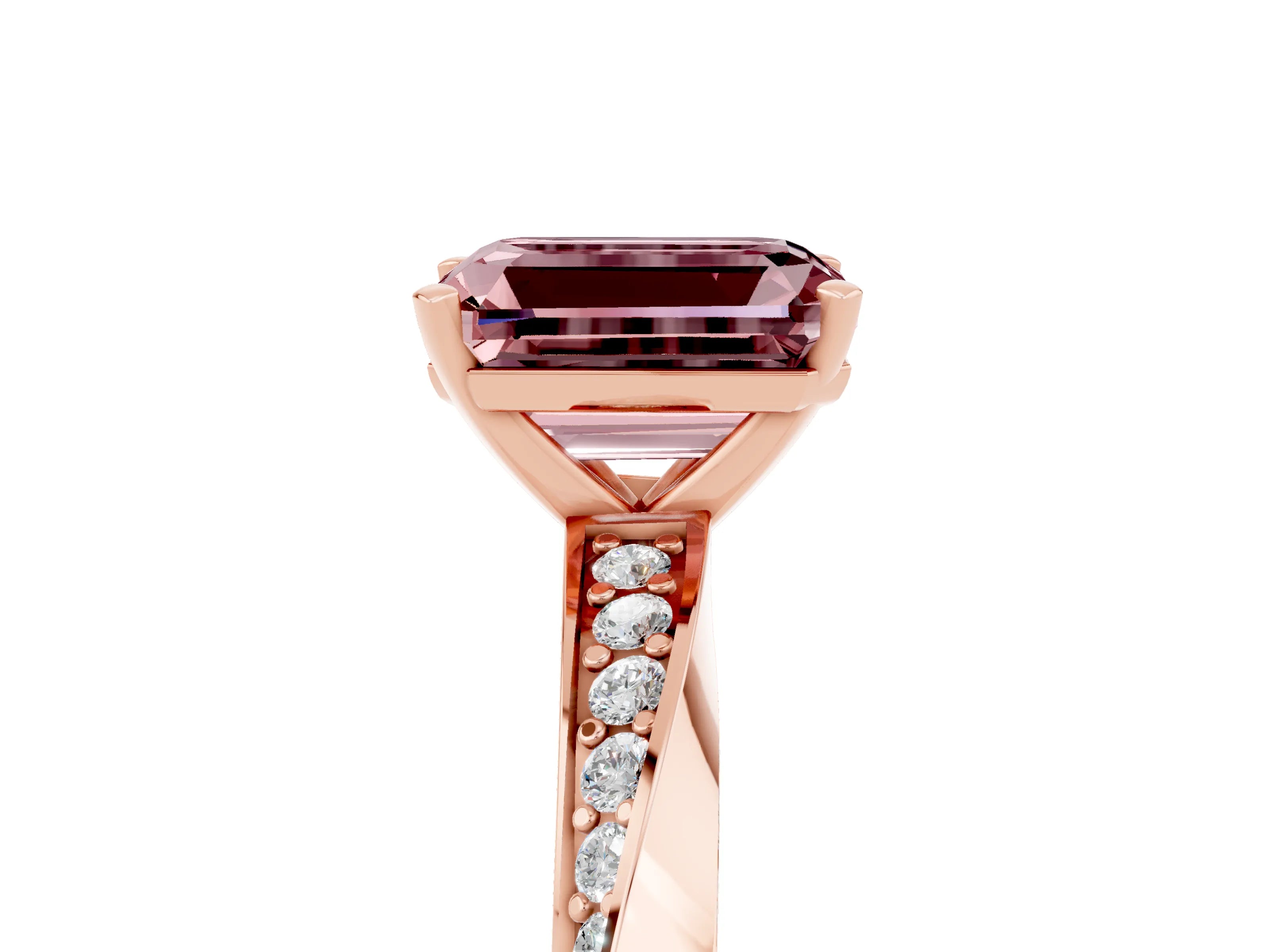 Rose gold Emerald Cut Morganite Engagement Ring with Side Stone Accents and Four-Prong Setting_32