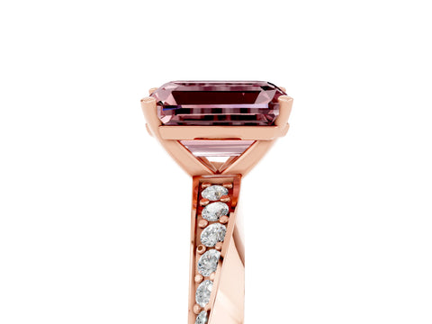 Rose gold Emerald Cut Morganite Engagement Ring with Side Stone Accents and Four-Prong Setting_32