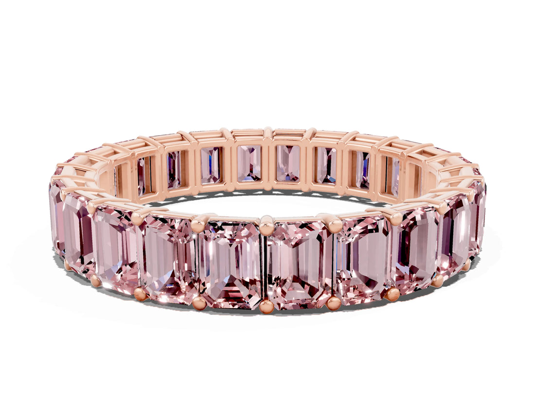 Rose gold Emerald Cut Morganite Eternity Band with Shared Prong Setting_6