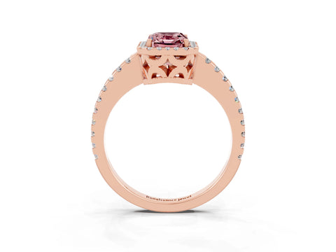 Rose gold Emerald Cut Morganite Halo Engagement Ring with Pavé Band and Prong Setting_15