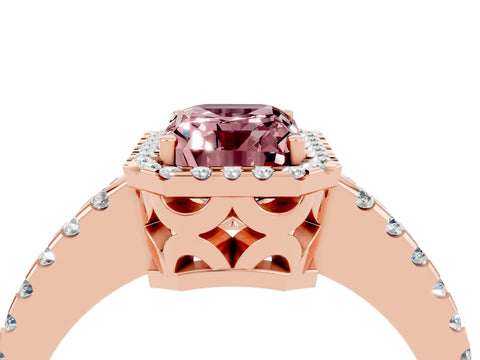 Rose gold Emerald Cut Morganite Halo Engagement Ring with Pavé Band and Prong Setting_16