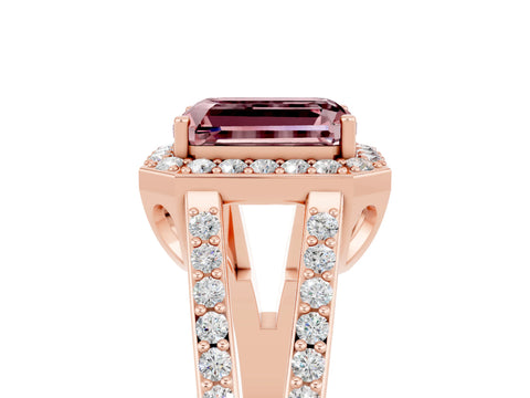 Rose gold Emerald Cut Morganite Halo Ring with Split Shank U-Prong Band and Four-Prong Setting_5