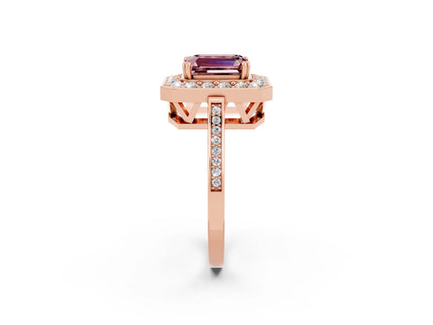 Rose gold Emerald Cut Morganite Halo Ring with Split Shank and Four-Prong Setting_2