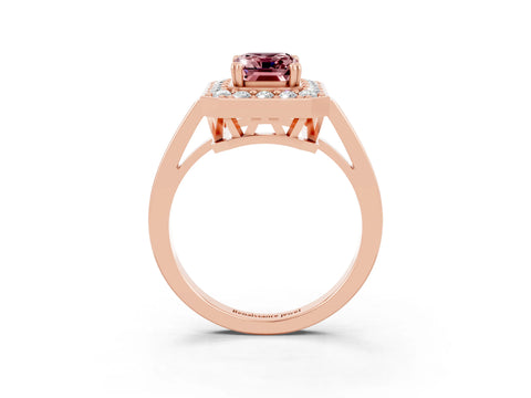 Rose gold Emerald Cut Morganite Halo Ring with Split Shank and Four-Prong Setting_3