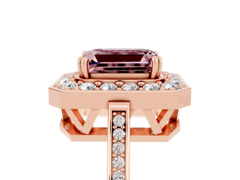 Rose gold Emerald Cut Morganite Halo Ring with Split Shank and Four-Prong Setting_5