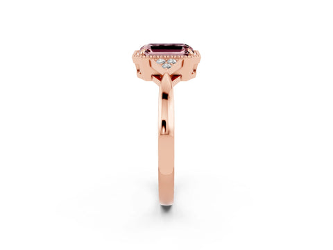 Rose gold Emerald Cut Morganite Halo Ring with Tapered Band and Four-Prong Setting_2