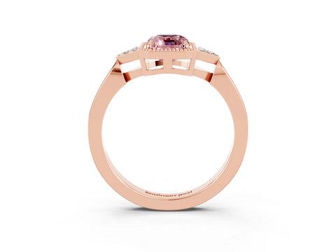 Rose gold Emerald Cut Morganite Halo Ring with Tapered Band and Four-Prong Setting_3