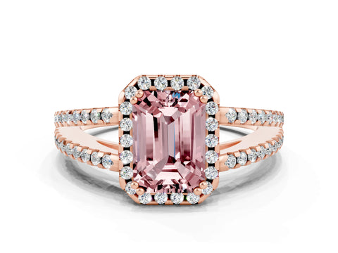 Rose gold Emerald Cut Morganite Halo Split Shank Engagement Ring_12