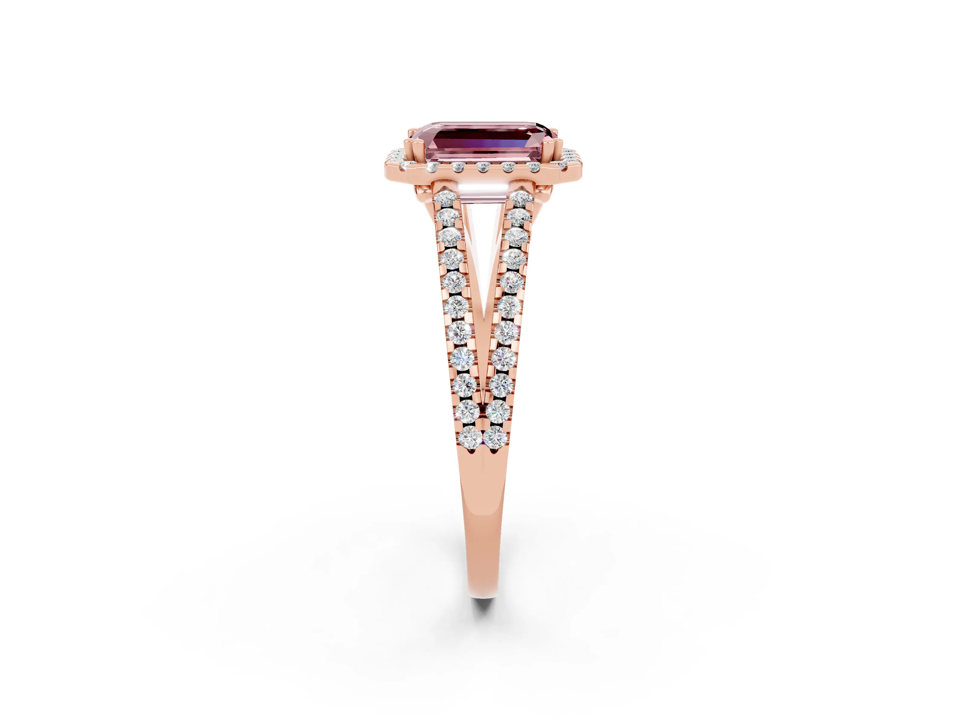 Rose gold Emerald Cut Morganite Halo Split Shank Engagement Ring_14