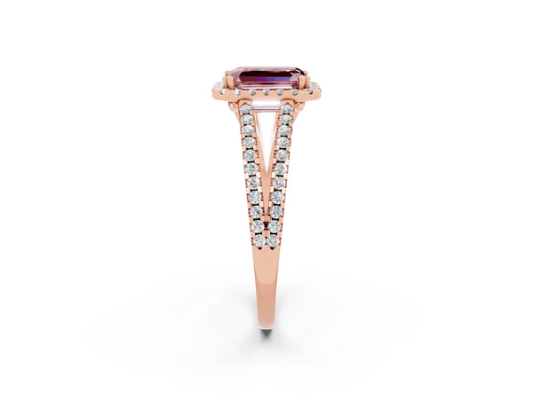 Rose gold Emerald Cut Morganite Halo Split Shank Engagement Ring