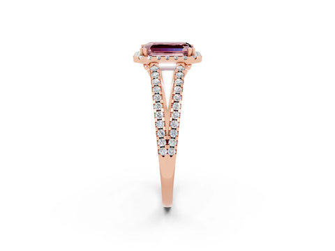 Rose gold Emerald Cut Morganite Halo Split Shank Engagement Ring_14