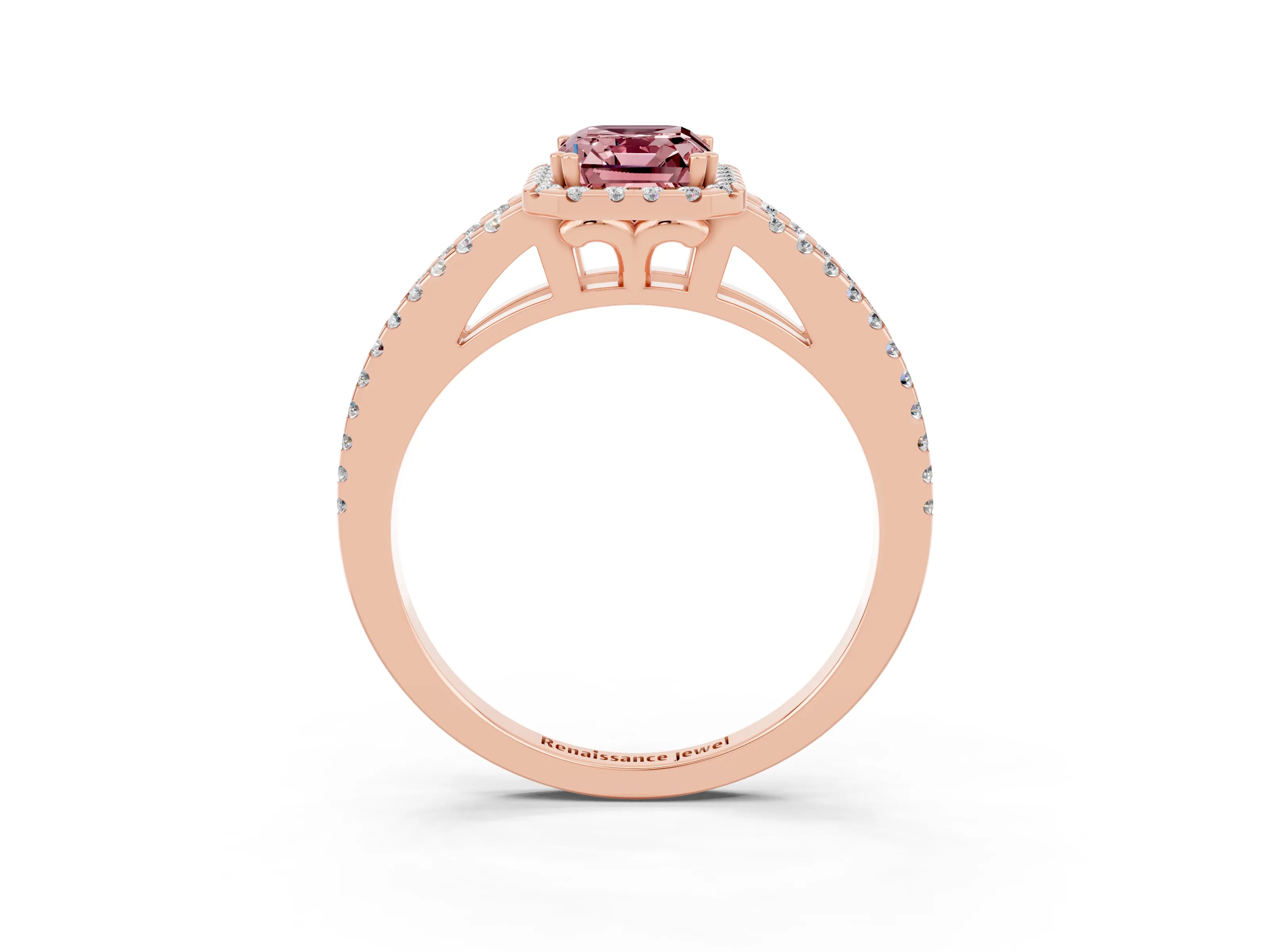 Rose gold Emerald Cut Morganite Halo Split Shank Engagement Ring_15