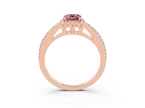 Rose gold Emerald Cut Morganite Halo Split Shank Engagement Ring_15